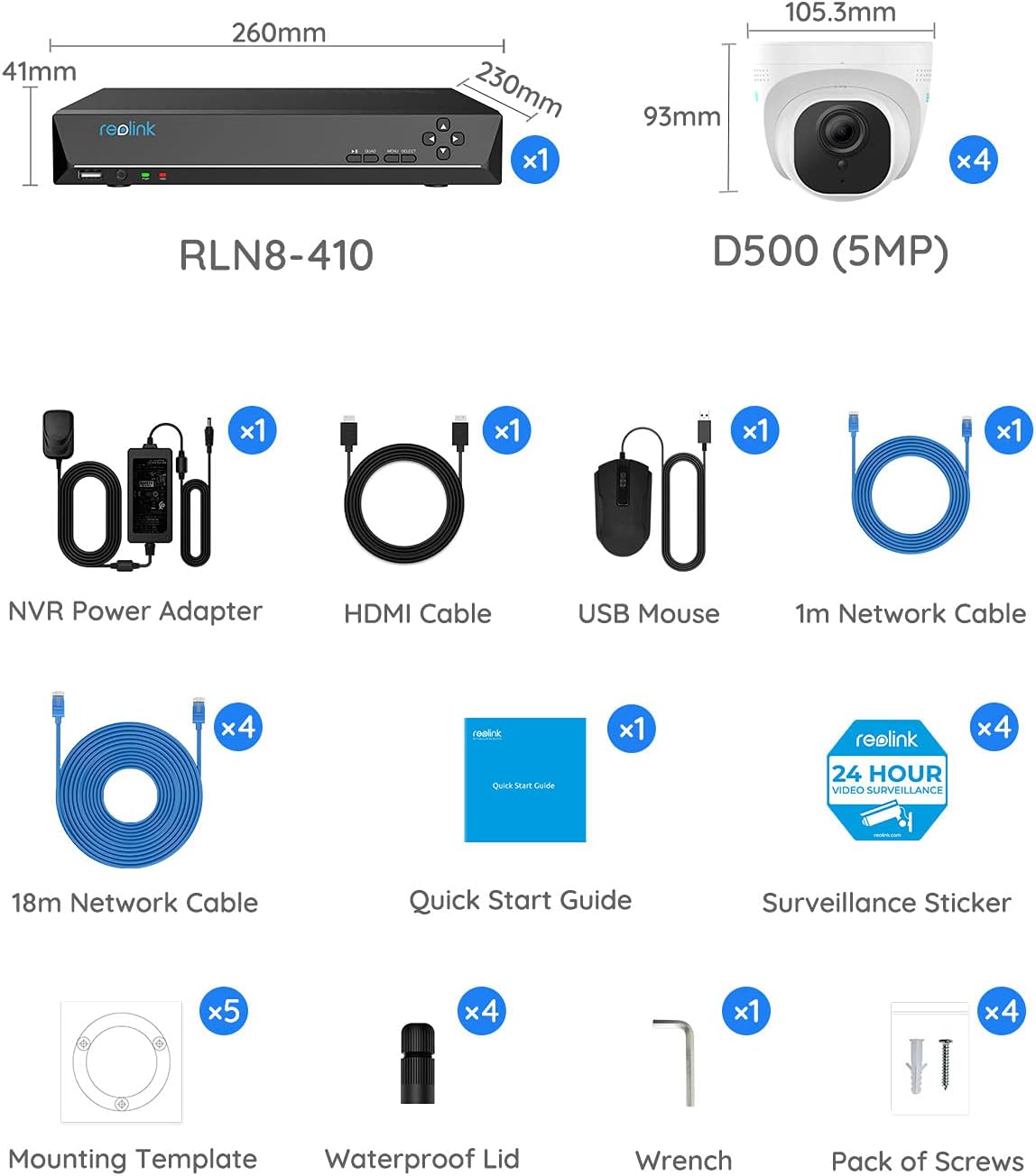 Reolink RLK8-520D4 8CH 5MP PoE 4 Home Security Wired Camera System ...